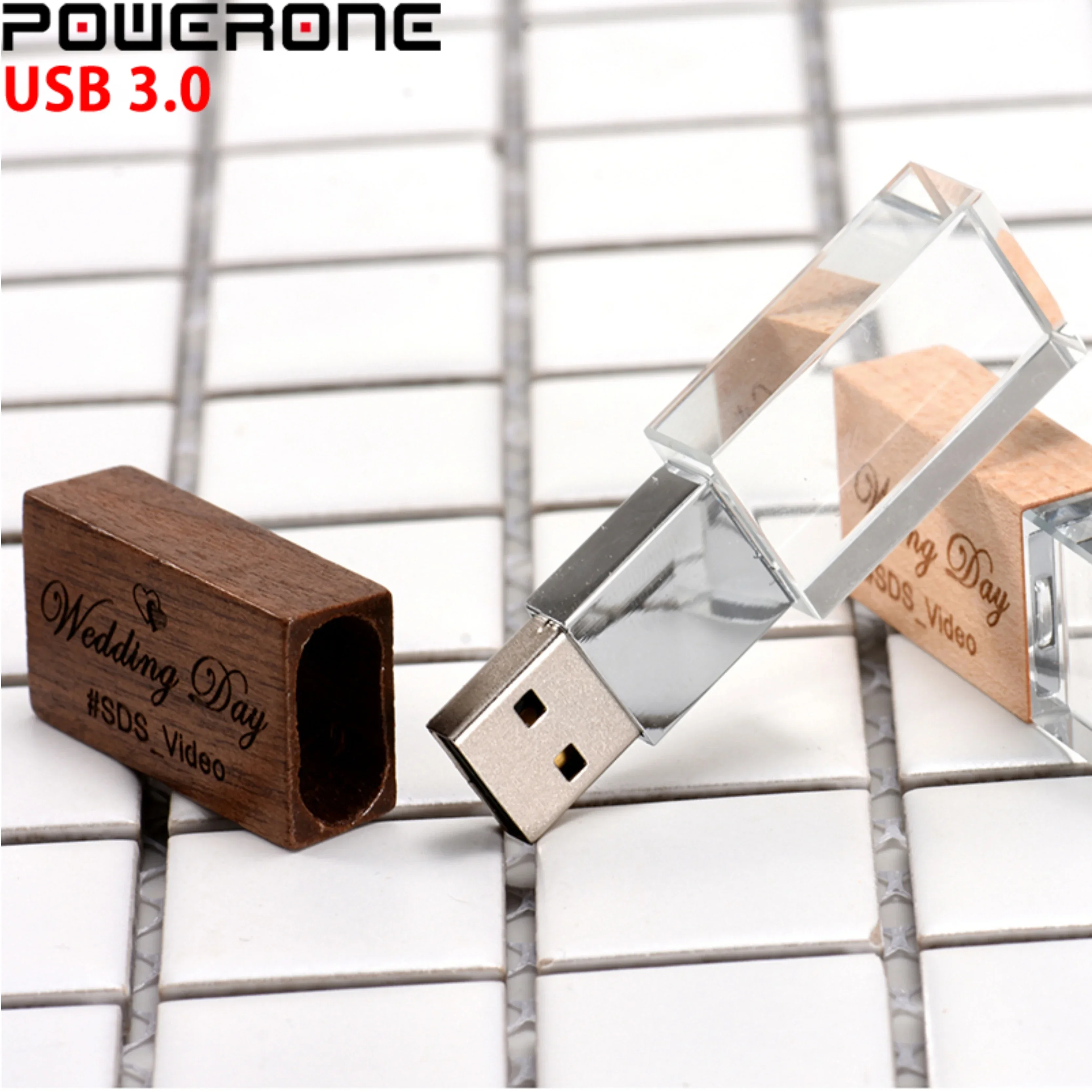 사진 스튜디오 USB 3.0 플래시 드라이브, 무료 사용자 정의 로고 메모리 스틱, 64GB 크리스탈 및 박스 펜 드라이브, 32GB 결혼 선물 U 디스크, 128GB