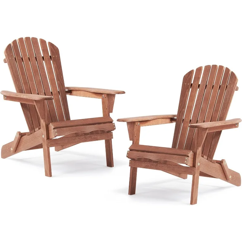 

Outdoor Wooden Folding Adirondack Chair Set of 2 with Pre-Assembled BackRest, Wood Patio Chair for Garden Backyard
