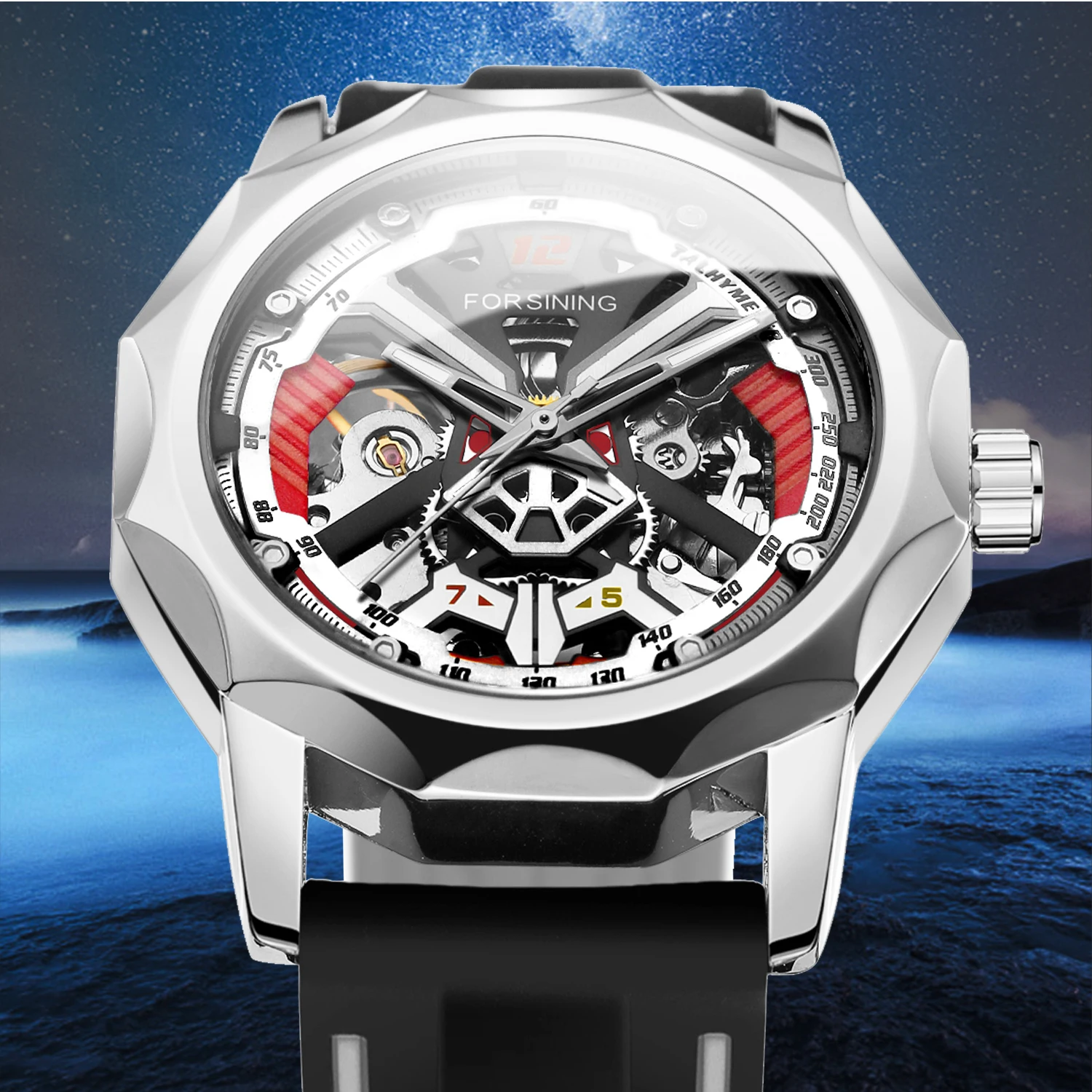 Designer Luxury Brands FORSINING Original Man Watches Steel Skeleton Mechanical Clock Waterproof Rubber Strap Fashion Thin Male
