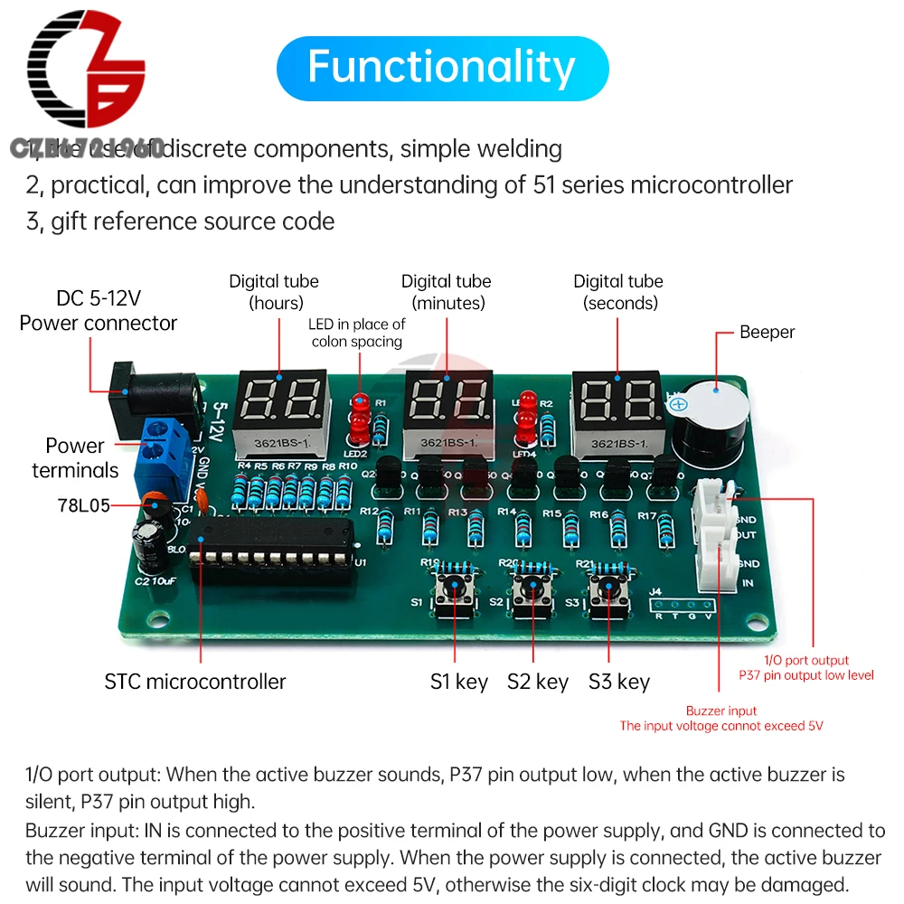 Mini Digital Clock Module 【Popular Categories】 DC 5-12V Six Digit Red Display Digital Clock ...