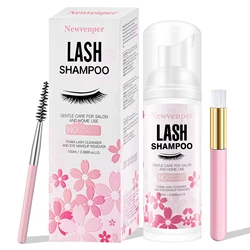 Eyelash Cleansing Foam & Brush Set - Gentle Makeup and Extension Cleanser, 100ML - 100ml (White)