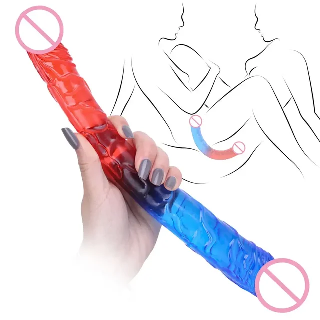 Doppelkopf, zwei Farben, realistischer Dildo, langes Analspiel für Frauen, Paarendedildo, flexibler großer Penis, Sexspielzeug für Erwachsene für Lesben 1