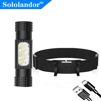 SOLOLANDOR XPG G3 LED 헤드램프, 6 모드 표시기, 강력한 헤드라이트, USB 충전식 C 타입 헤드 토치, 캠핑 사냥 조명용