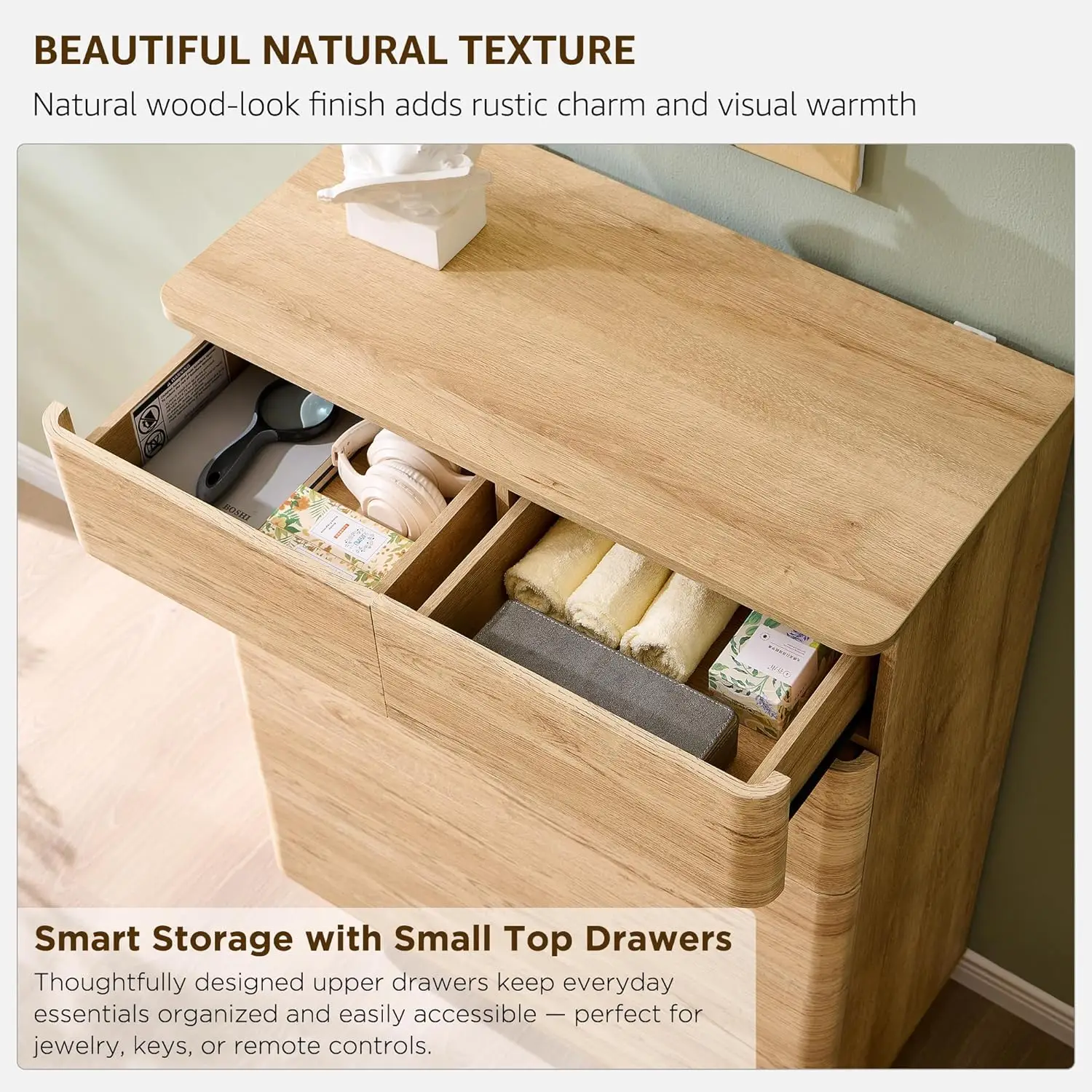 6 Drawer Dresser for Bedroom, 42 Inch Tall Modern Chest of Drawers, Push-to-Open Wood Storgae Organizer with Large Drawers