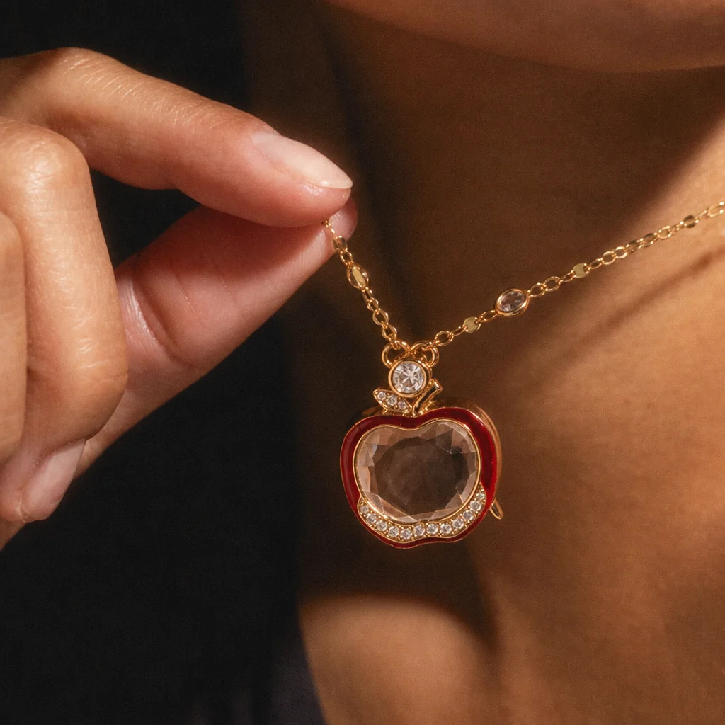 Neue modische und beliebte süße Glas-Apfel-Anhänger-Halskette mit Zirkonia zum Selbermachen für Damen