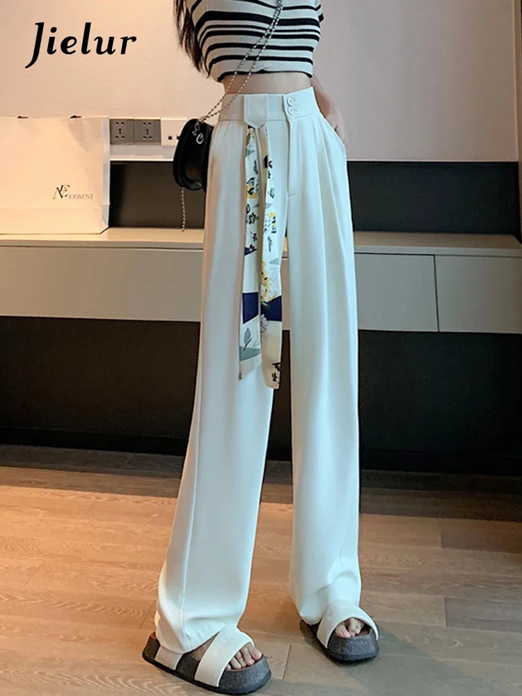 

Jielur Elegant Casual Office Lady Pants Spring Summer Korean High Waist Chic Pants Women Fashion Belt Wide Leg Straight Trousers
