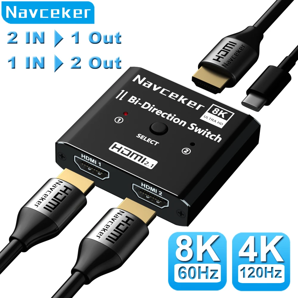 Navceker HDMI 2.1 Splitter Switch 8K 60Hz 4K 2 in 1 out for TV Xiaomi Xbox Series PS5 Cable Monitor HDMI 2.1 Switcher _ - AliExpress Mobile