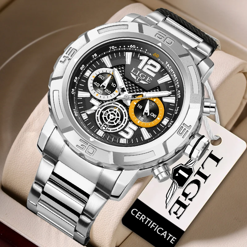 

LIGE Watch for Men Top Brand Luxury Big Dial Stainless Steel Waterproof Chronograph Wrist Watches Mens Clock Relogios Masculino