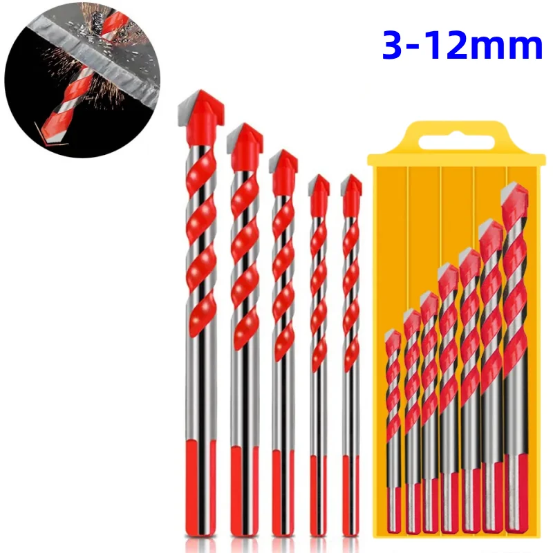 5/7/8 PCS Tungsten Carbide Drill Bit Set For Glass, Tile, Concrete, Wood, Drilling 3-12mm Drill Bits Drilling Tool Set 5pcs twist drill bits set tungsten carbide triangle drill bit set for glass brick plastic cement wood tile concrete masonry