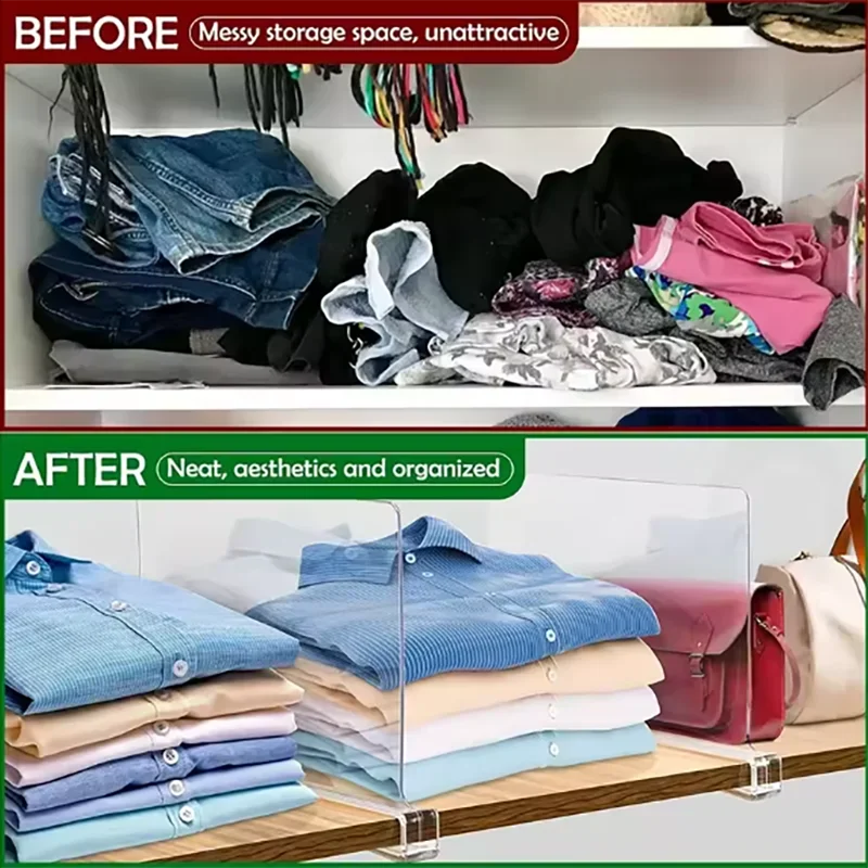 1/2/4pcs-Transparent Closet Shelf for Wardrobe Organizer Cloth Divider Cupboard Bookcase Divider Baffle
