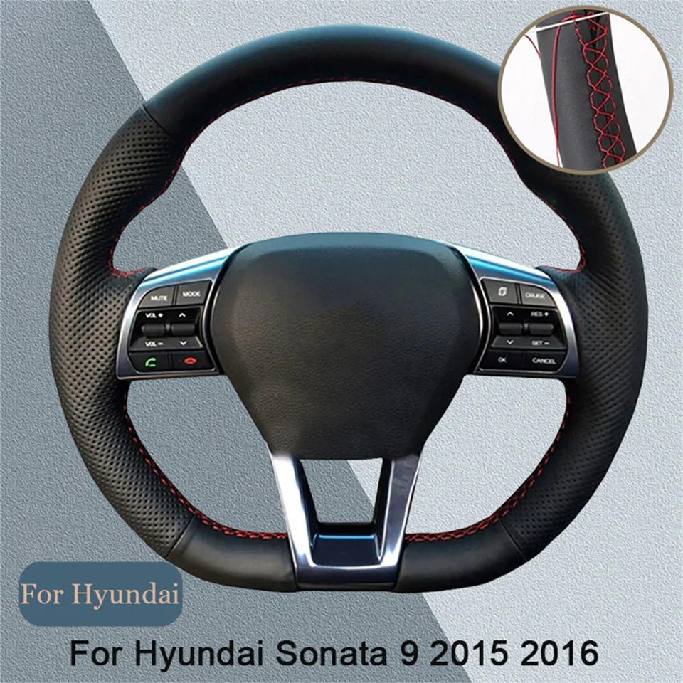 Schwarze Mikro faser Leder Auto Lenkrad abdeckung für Hyundai Sonate 9 Anpassung DIY Auto Innenraum Zubehör – Detail 1