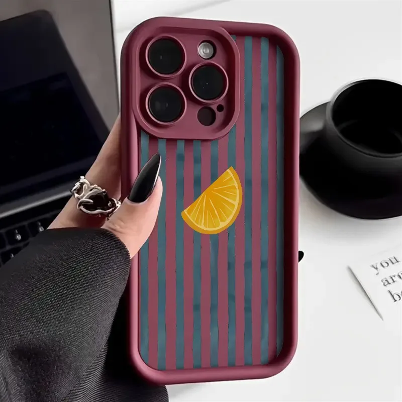 Striped Lemon Slice Pattern Silicone Bumper Phone Case Cover