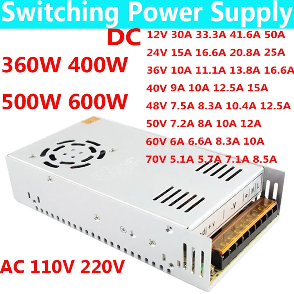 500W 400W 600W 360W Alimentatore Switching Ac 110V 220V A Dc 12 V Volt 24V 36V 48V 50V 60V Trasformatore Per Led Strip Cctv Motor