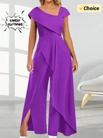 2024 Summer New Elegant Women's V-neck Irregular Jumpsuit Solid Color Short Sleeved Long Style Banquet Women's Jumpsuit - Image 5