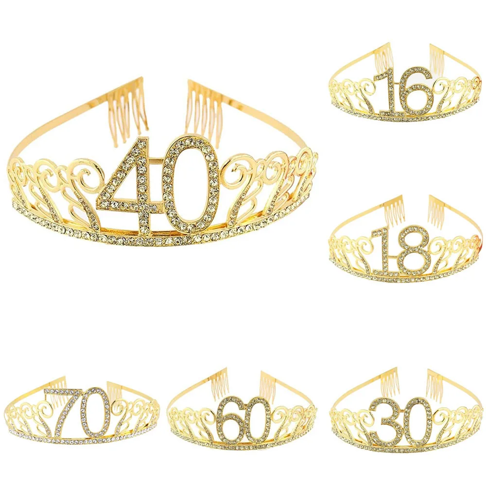 

Gold 30 40 50 60 Birthday Queen Tiara Birthday Crystal Crown for Women 30th 40th 50th 60th Birthday Party Decoration Cake Topper