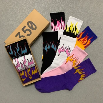 Men's Socks Streetwear Flame Stockings Cotton Harajuku Hip Hop Clothing Gifts for Men Fashion Soft Skateboard socks 3 Pairs/Box 1