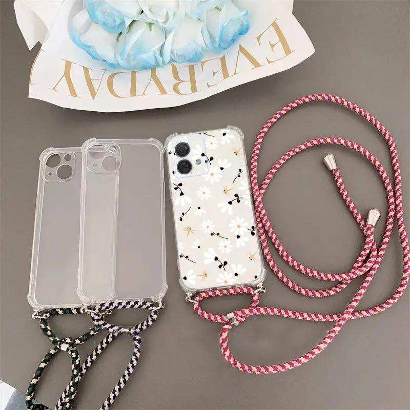 Fresh Flower Transparent Crossbody Lanyard Phone Case Cover