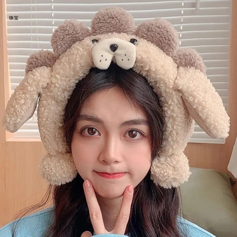X5QE 움직이는 귀가 있는 동물 모자 플로피 귀 모자 움직이는 귀마개 어린이 겨울 방풍