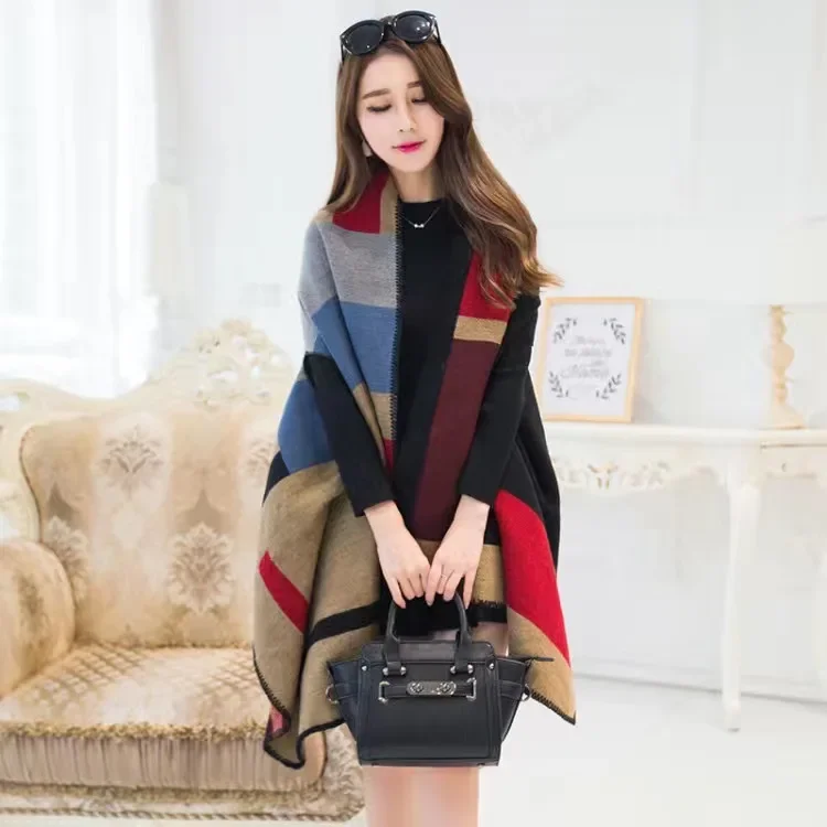 

Poncho Cloak Scarf Women Versatile Autumn and Winter Spring Imitation Cashmere Double-sided Shawl Warmth outer wear Lady Coat K