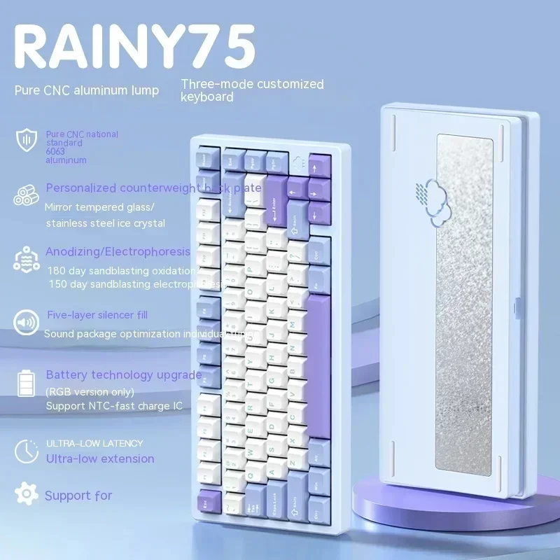 Wob Rainy75 Mechanical Gamer Keyboard 81Keys 3Mode USB/2.4G/Bluetooth Wireless Keyboard Aluminum Gasket Hot-Swap Gaming Keyboard