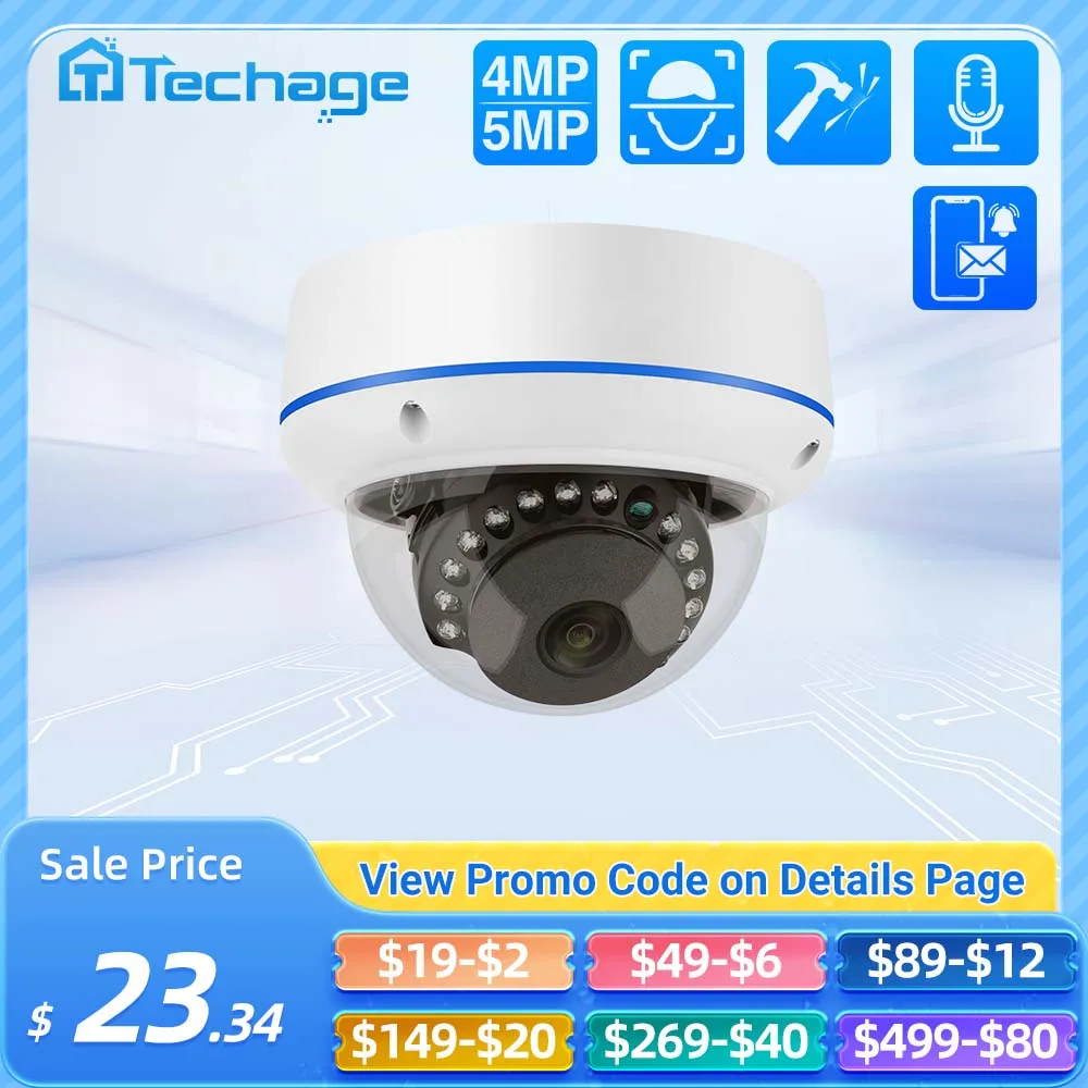 Techage H.265 4MP 5MP Indoor Dome POE Camera One-way Audio Metal VandalProof Case IPC P2P For CCTV Video Security Surveillance ip camera,surveillance camera,wifi ip camera