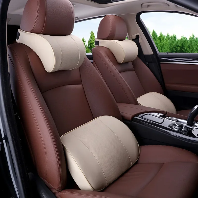 자동차 머리 받침 쿠션, 자동차 장식 용품, 메모리 폼 대형 머리 받침, 요추 지지대 가죽 목 베개 쿠션