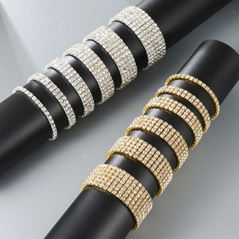 Suyi Rhinestone Cuff Bracelet For Women – Gold Plated, Crystal Multi-Layer Design – Adjustable Bling Bracelet