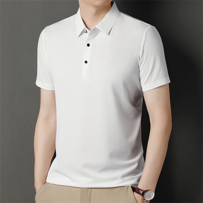 Herren Knitterfreies Poloshirt Kurzarm Eisseide Kühlend Schnelltrocknend Feuchtigkeitsableitend für Heißes Wetter Geschäftsreisen – Detail 22
