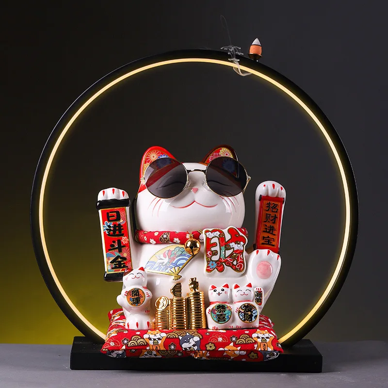 

10 Inch Shaking Hands Beckoning Cat Ornaments Shop Cashier Decorations Home Shop Opening Gifts Ceramic Electric Lucky Cat