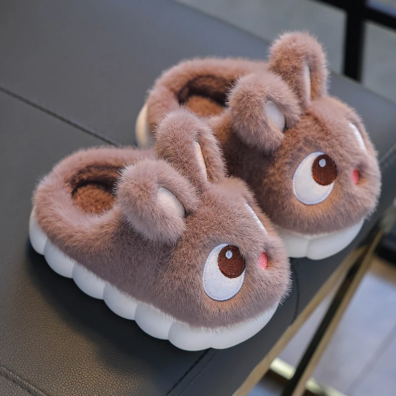 Winter Waterproof Children's Fluffy Rabbit Slippers – Warm Non-Slip Indoor Cotton Shoes