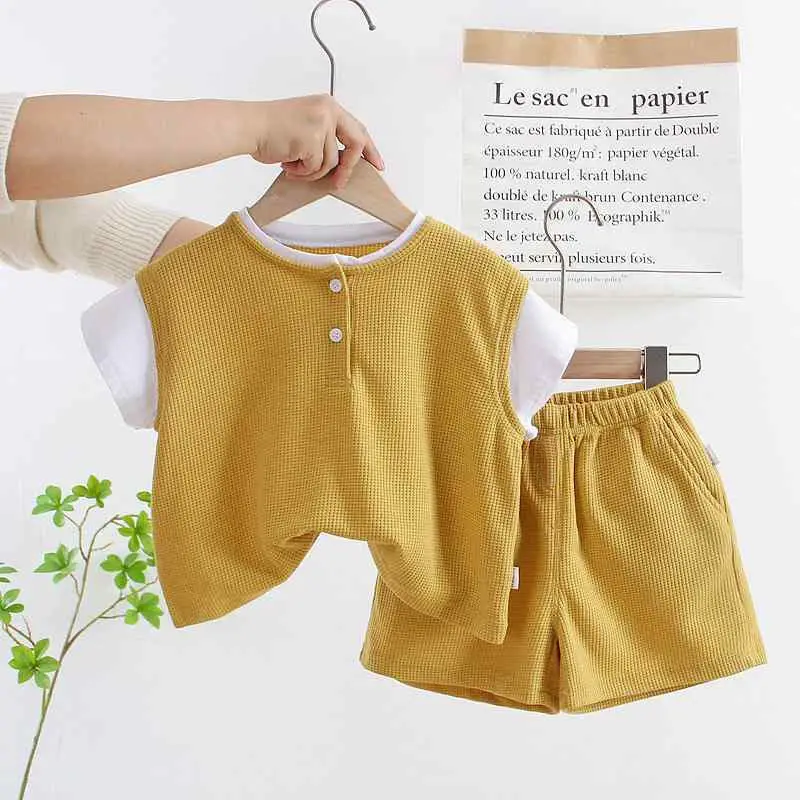 

Baby Summer Cotton Soft Set Children Short Sleeve + Shorts Two-Piece Set Kids Clothes Cotton Linen Kids Clothes Boys