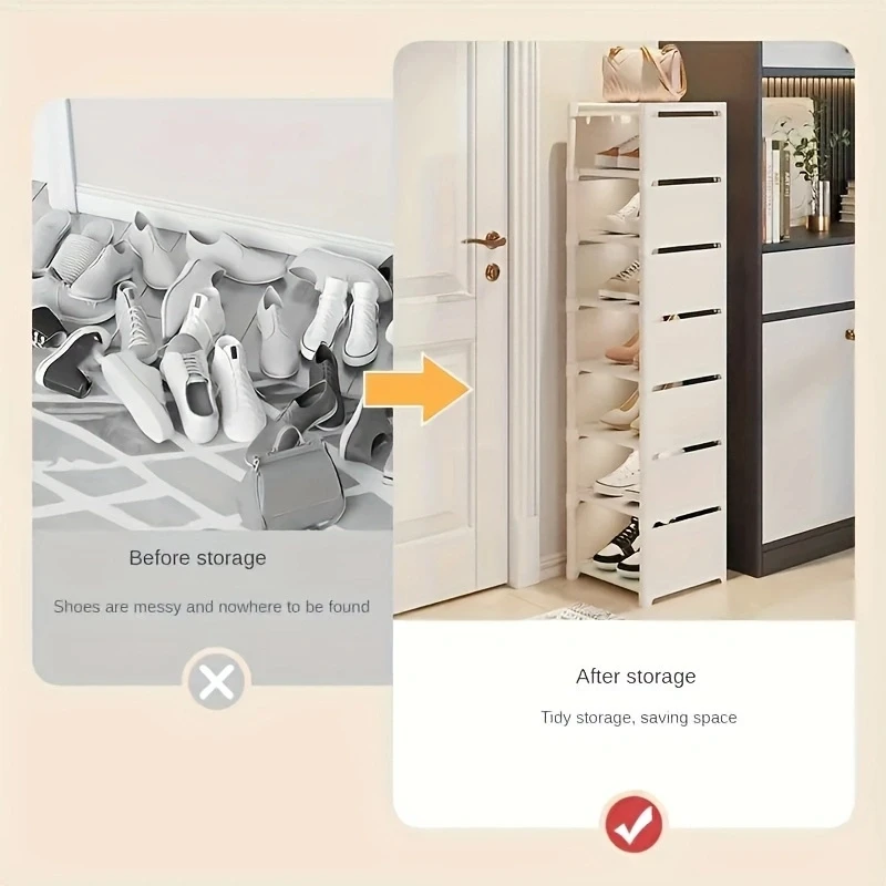 Widening the shoe rack allows for free combination of various sizes, occupying a small area and suitable for various shoe types