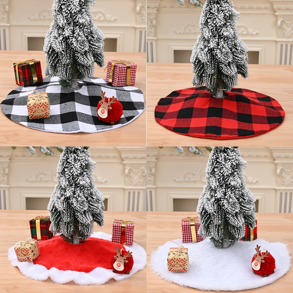 Christmas Tree Skirt Xmas Tree Floor Mat Mini Checkered Soft Tree