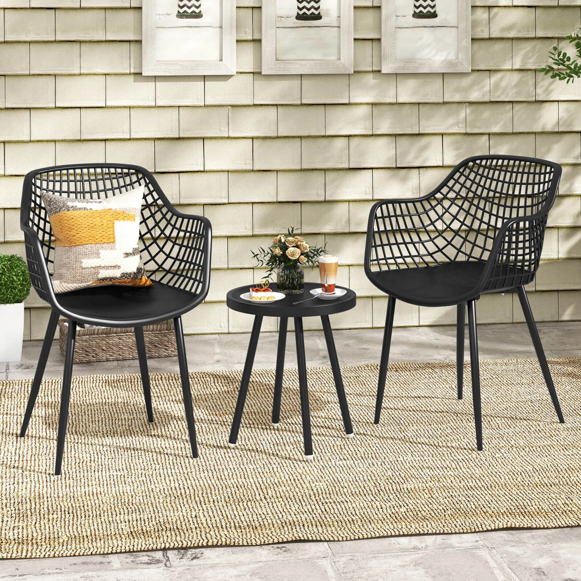 3 Piece Patio Bistro Set All Weather Heavy Duty Table and Chairs Set of 2 Black 3 Piece Patio Bistro Set All Weather Heavy Duty Table and Chairs Set of 2 Black