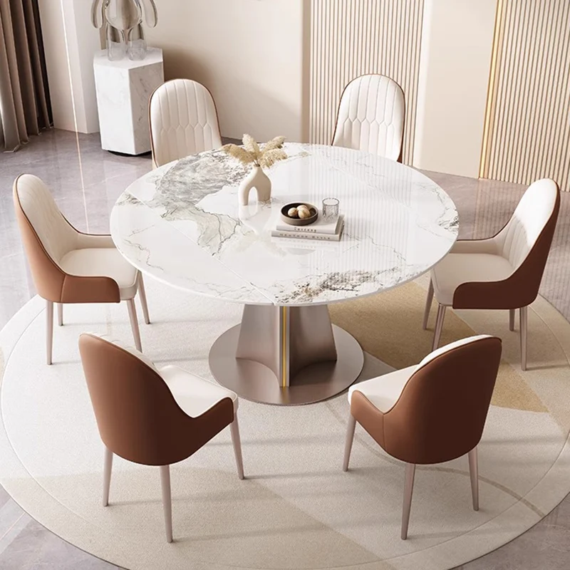 

Round Marble Dining Table Set Large Complete Nordic White Dinning Tables Chairs 6 Luxurious Mesas De Comedor Dining Furniture
