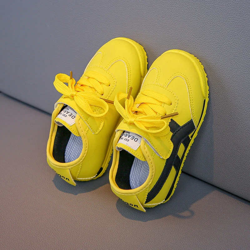 Spring Autumn New Children's Sports Board Shoes Soft Sole Retro Boys Girls Anti Slip Mesh Colored Casual Shoes Yellow, green