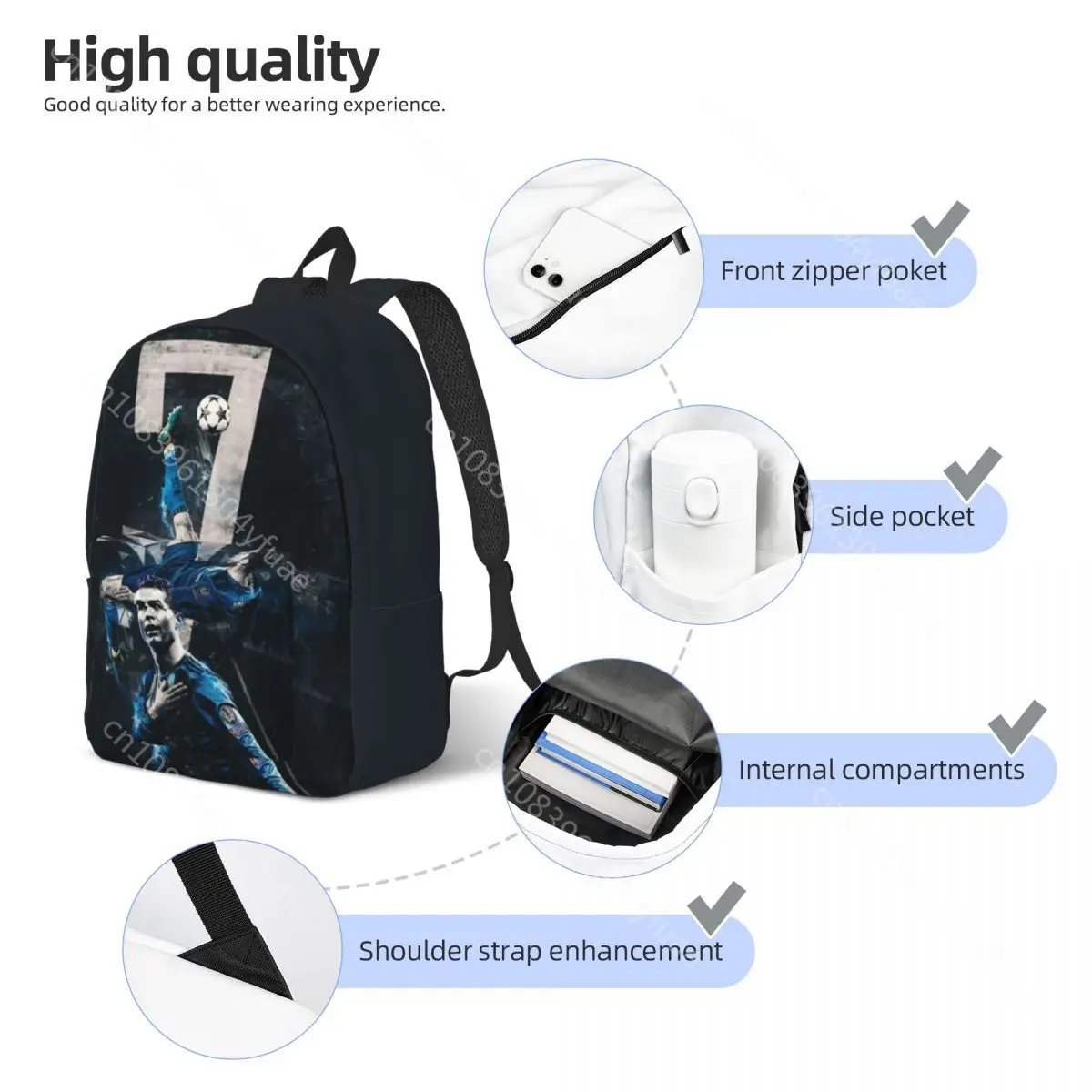 C-CR7 Football Star Backpack R-Ronaldos Trekking Backpacks Female Fun School Bags Designer Big Rucksack Xmas Gift