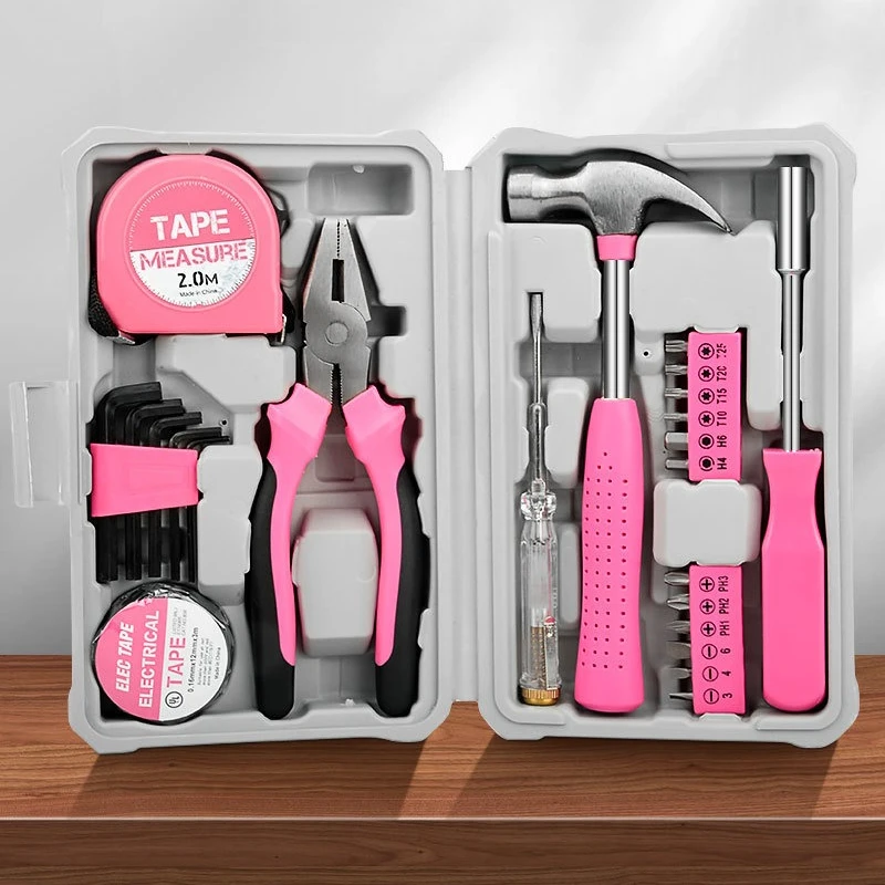 12/23PCS Tool Set General House hold Hand Tool Kit with Plastic Toolbox Storage Case Used to Car repair And home Repair