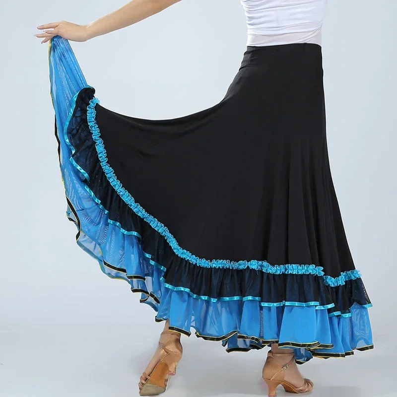 

Women Practice Modern Dance Skirt Long Swing Flamenco Standard Waltz Dance Wear Spanish Ballroom Dancing Costumes