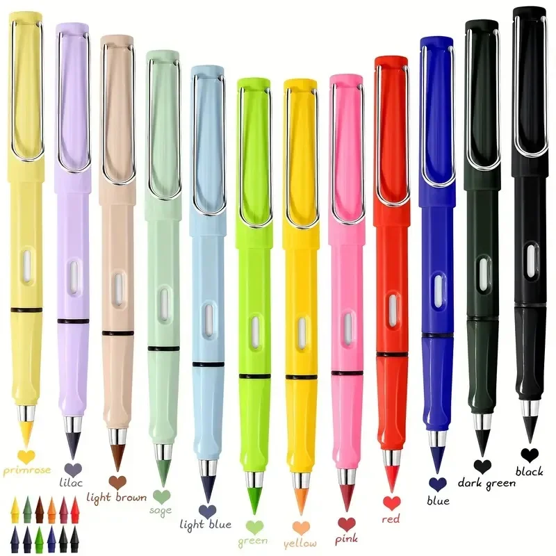 12pcs Colored Infinite Pencil with Eraser Long Lasting Writing Drawing No Sharpen Eternal Pencil for School Office Supplies art supplies 120 color colored pencils set for adults coloring books with sketchbook professional vibrant artists pencils