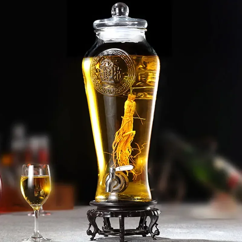 Large Size Empty Non-lead Thick Glass Wine Bottle With Tap Resin Base 7.5L/10L