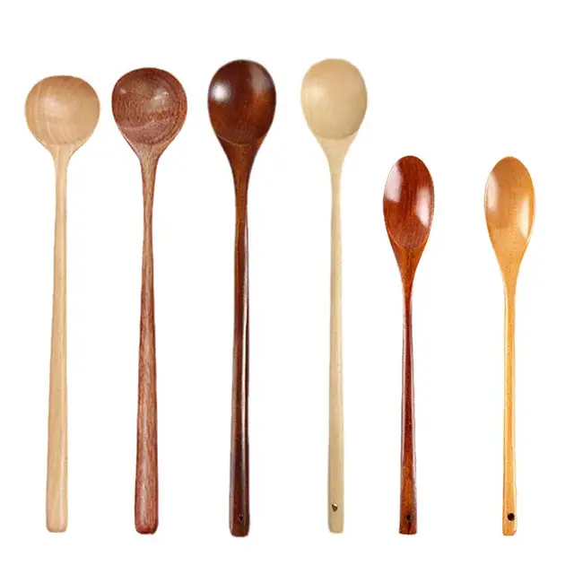 Cucchiaio per mescolare la zuppa con manico lungo in legno da 33cm cucchiaino da caffè da cucina stoviglie da cucina cucchiaio da tavola per zuppe cinesi 5