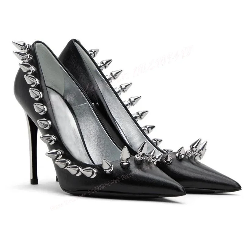 

Black Rivet Decor Shallow Pumps Matte Leather Pointy Toe Shoes for Women Stiletto High Heels Sexy Shoes 2023 Zapatos Para Mujere