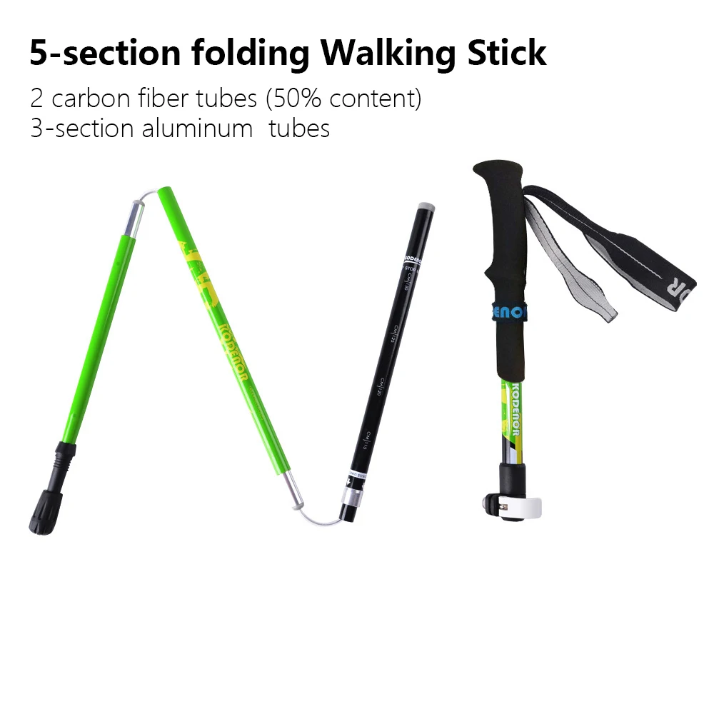 2pcs Walking Stick Folding 5 sections Trekking Poles Carbon fiber+aluminum alloy Crutch Outdoor Hiking Walking Cane