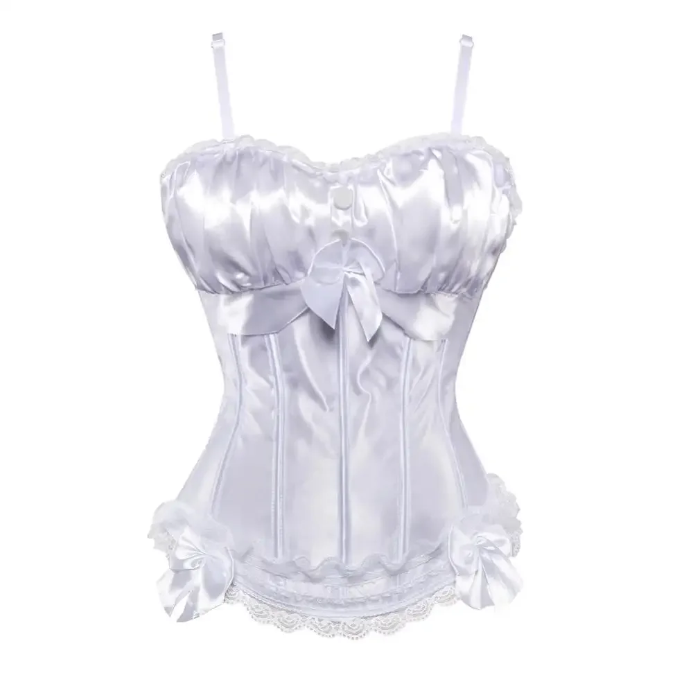 Victorian Corset Strap Corsage Gothic Push Up Bustier Padded Cup Zip Satin Overbust Clubwear Carnival Party Costume Plus Size