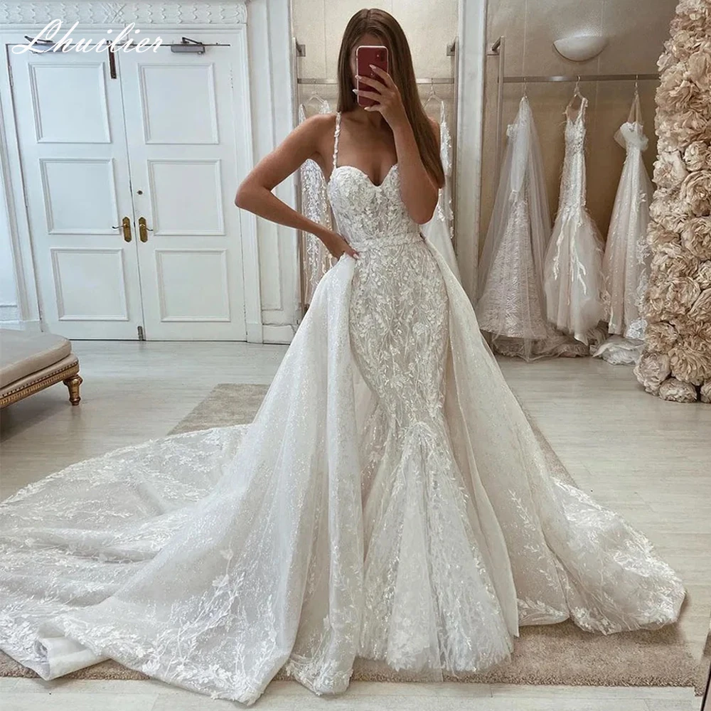 Abito Da Sposa Con Top In Pizzo, Maniche A 3/4, Gonna Aderente Con Spacco Centrale/abito Da Sposa Boho Con Scollo Smerlato/V Profondo/Senza Schienale/Sexy - Italia - Foto 8