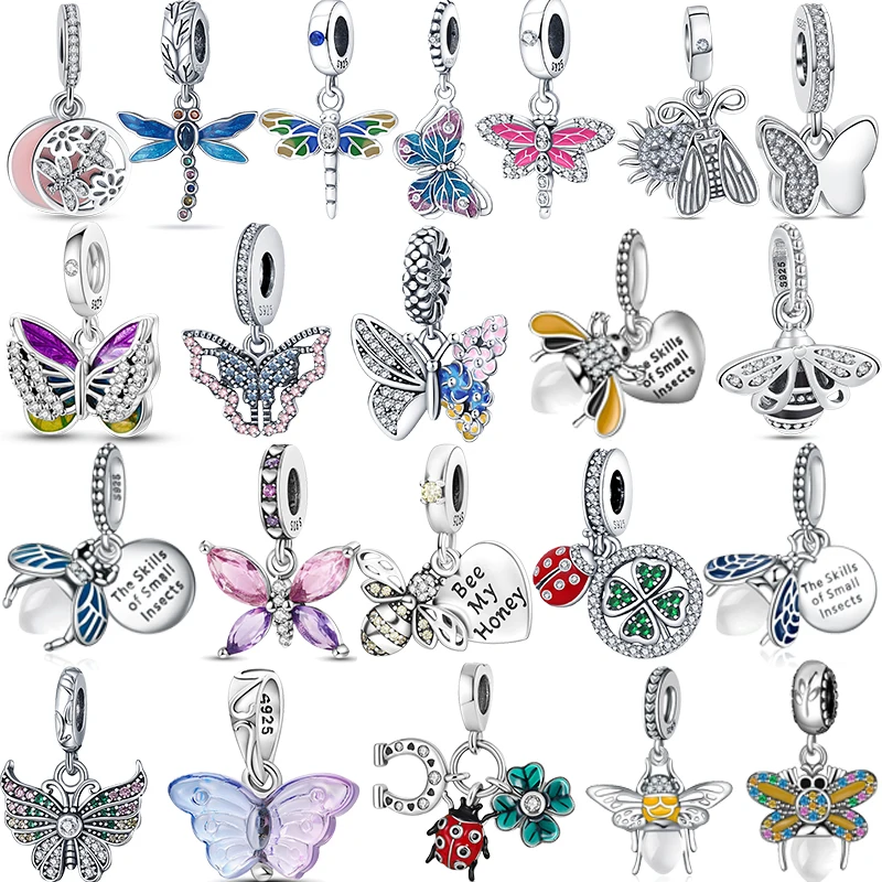 

Hot Sale 925 Sterling Silver Bee Firefly Dragonfly Charms Dangle Pendant Fit Original Pandora Bracelets Beads Jewelry For Women