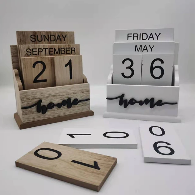 Wooden calendar blocks week month display retro wood block calendar  creative artwork desk calendar for living room bedroom - aliexpress