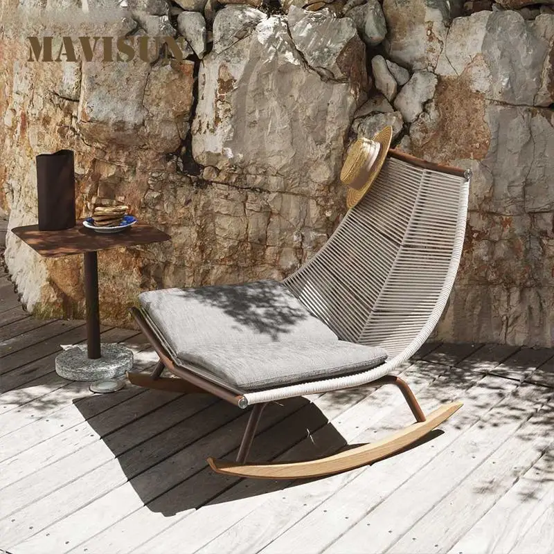 Portable Nordic Rattan Sun Lounger Creative Rocking Chair Courtyard Furniture Hotel Waiting Swing Chairs Outdoor Lounge