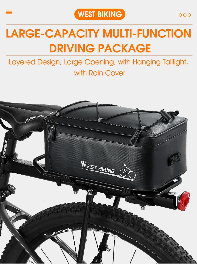 WEST BIKING Fahrrad-Rücksitztasche, 4 l, großes Fassungsvermögen, reflektierend, wasserdicht, Fahrradträgertasche mit Regenschutz, MTB, Rennrad-Zubehör – Detail 1
